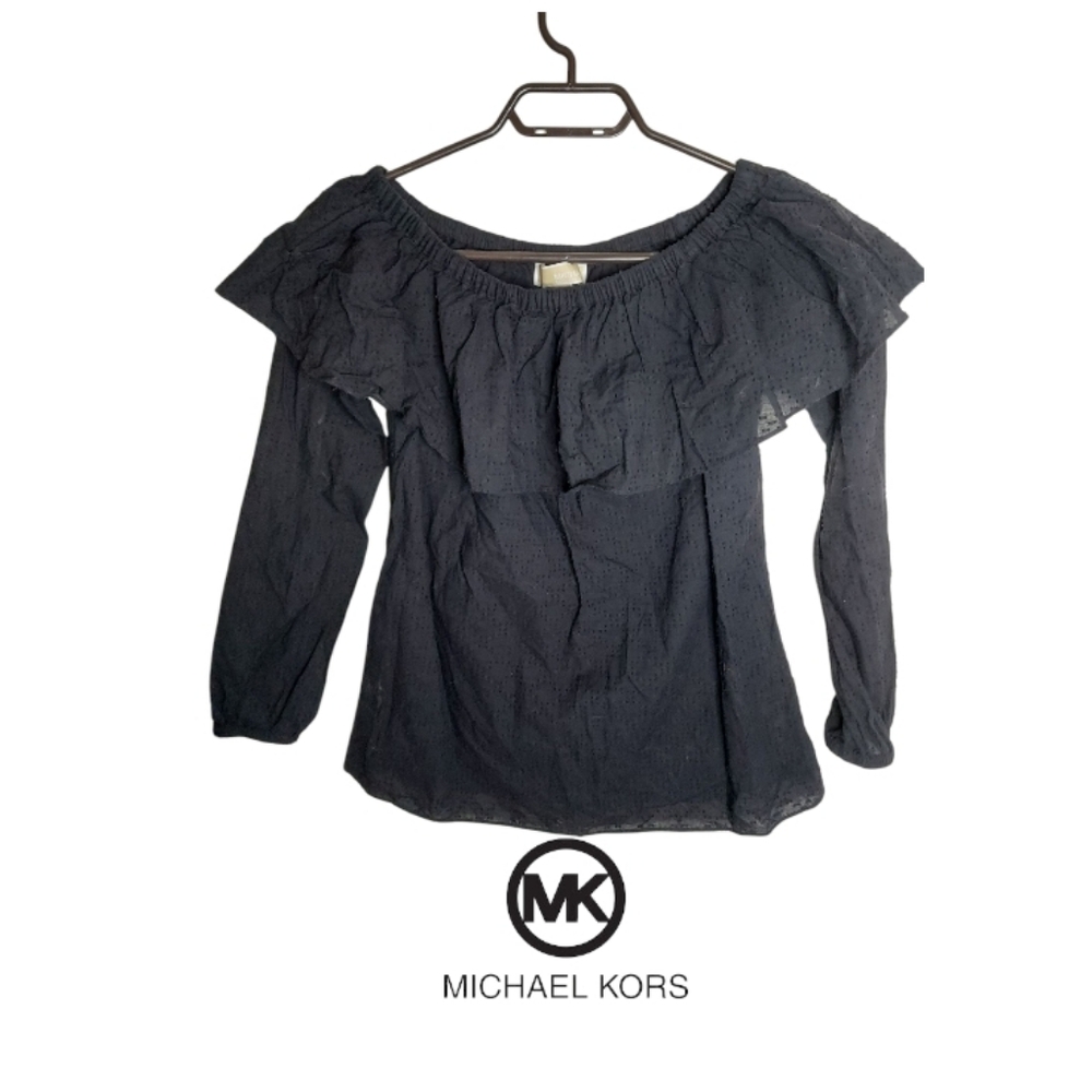 Micheal Kors Black 100% Cotton Off The Shoulder Blouse